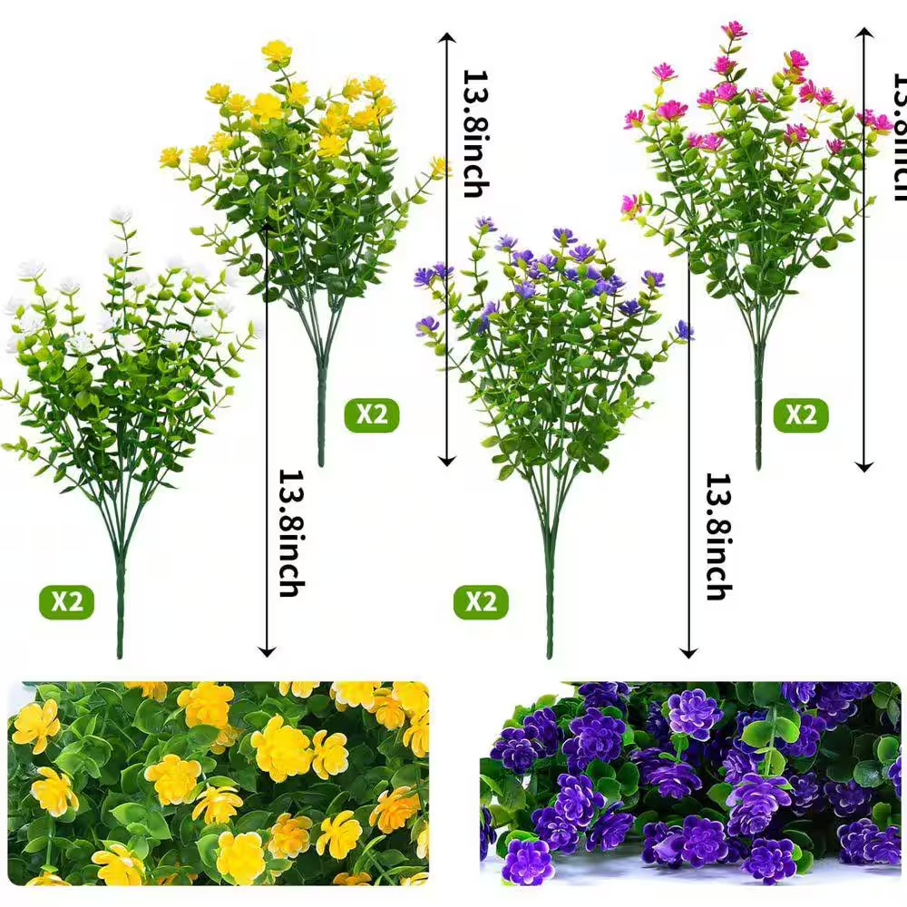 13.8 In. Multi-Colored 8 Bundles Outdoor Artificial Boxwood Fake Flowers UV Resi