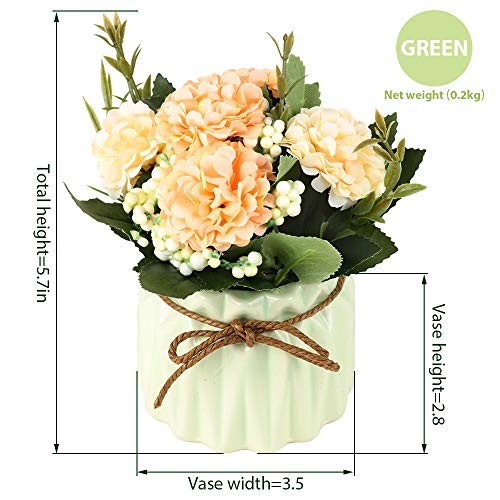 SUPNIU Artificial Hydrangea Bouquet with Small Ceramic Vase Fake Silk Variety