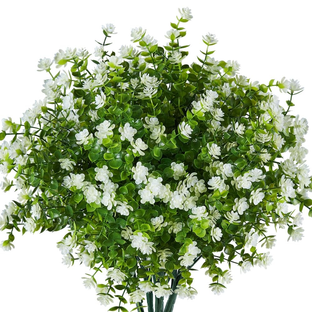 6PCS Artificial Eucalyptus Plants,Fake Boxwood Shrubs UV Resistant No Fade Fa…