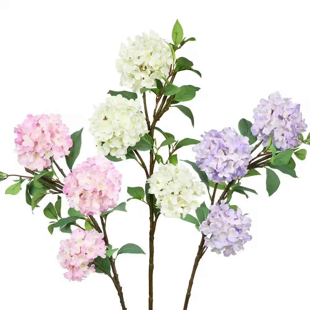 38 In. Deluxe Cream White Artificial Hydrangea Flower Stem Spray Branch (Set of