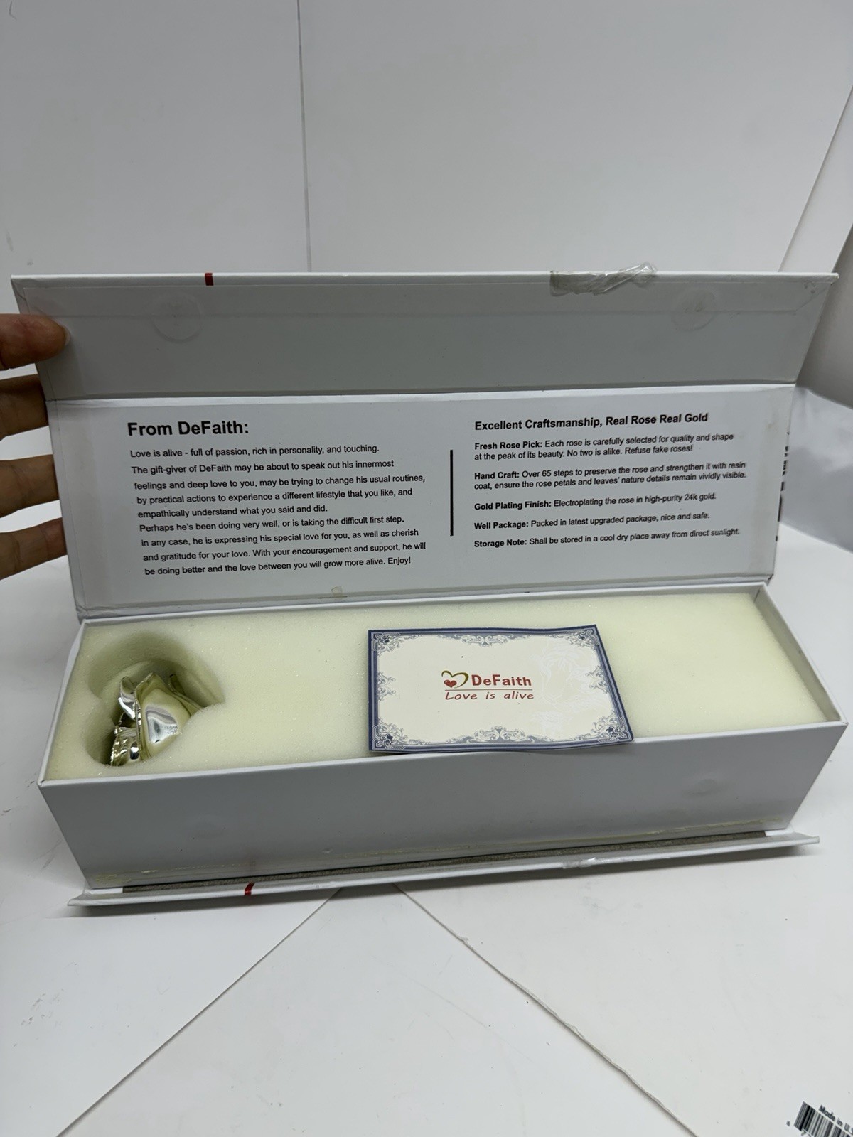 DeFaith 24K Gold Plated Real Rose w/ Gift Box Display Stand & Certificate