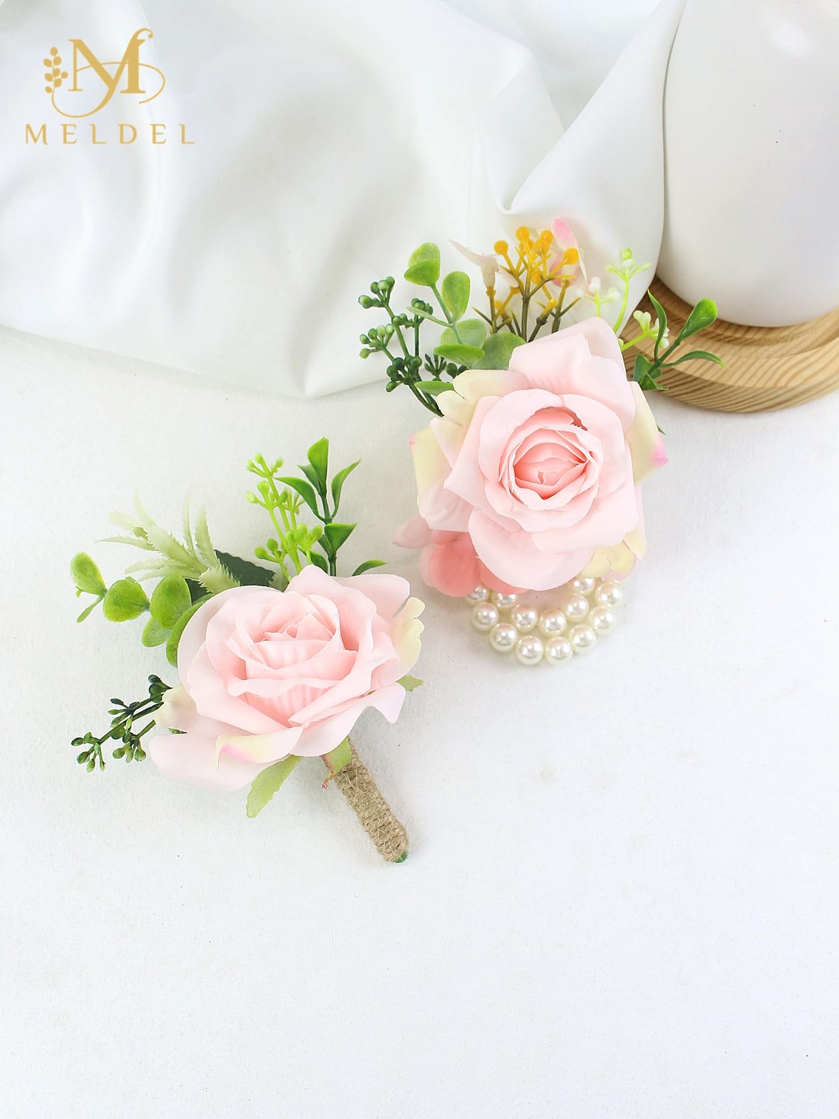 2 PCS Artificial Silk Rose Wrist Corsage Boutonniere Bride Wedding Prom