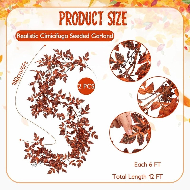 Autumn Artificial Garland Set Home Decor Fall Leaves Berries Indoor Outdoor 6ft