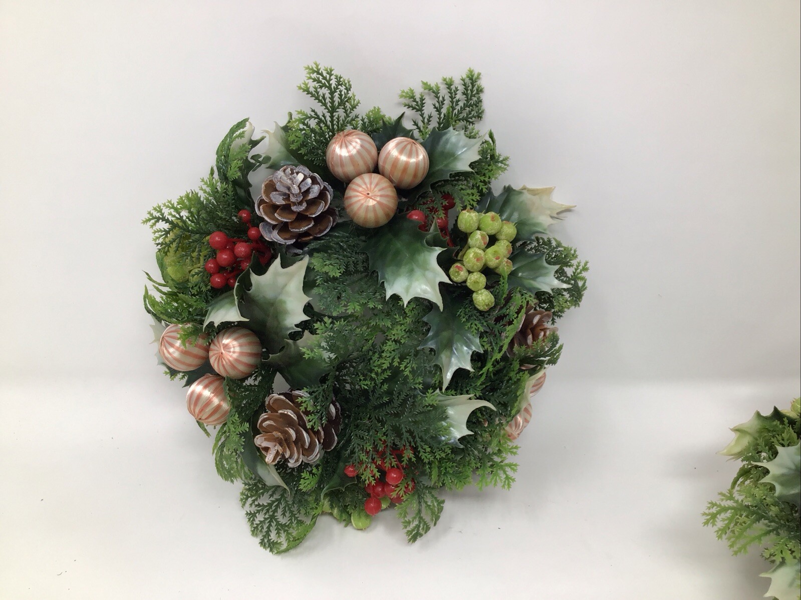 Christmas Wreath Ring Plastic Set Of 3 Berries Holly Bulbs Greens Vintage
