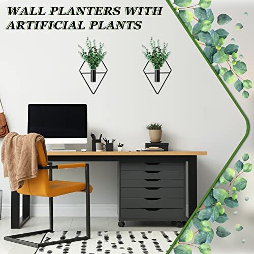 2 Pcs Hanging Planters with Artificial Plants Metal Hanging Vase Indoor