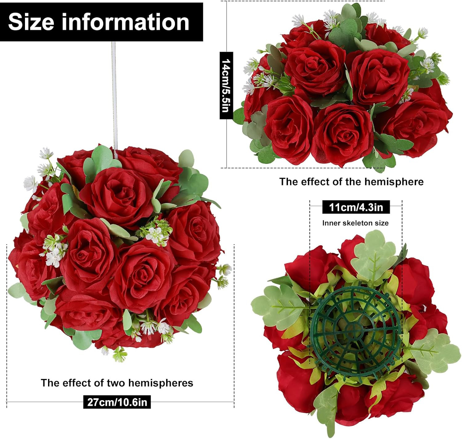 Red Rose Silk Flower Ball Centerpieces – 10 Pack for Weddings & Events