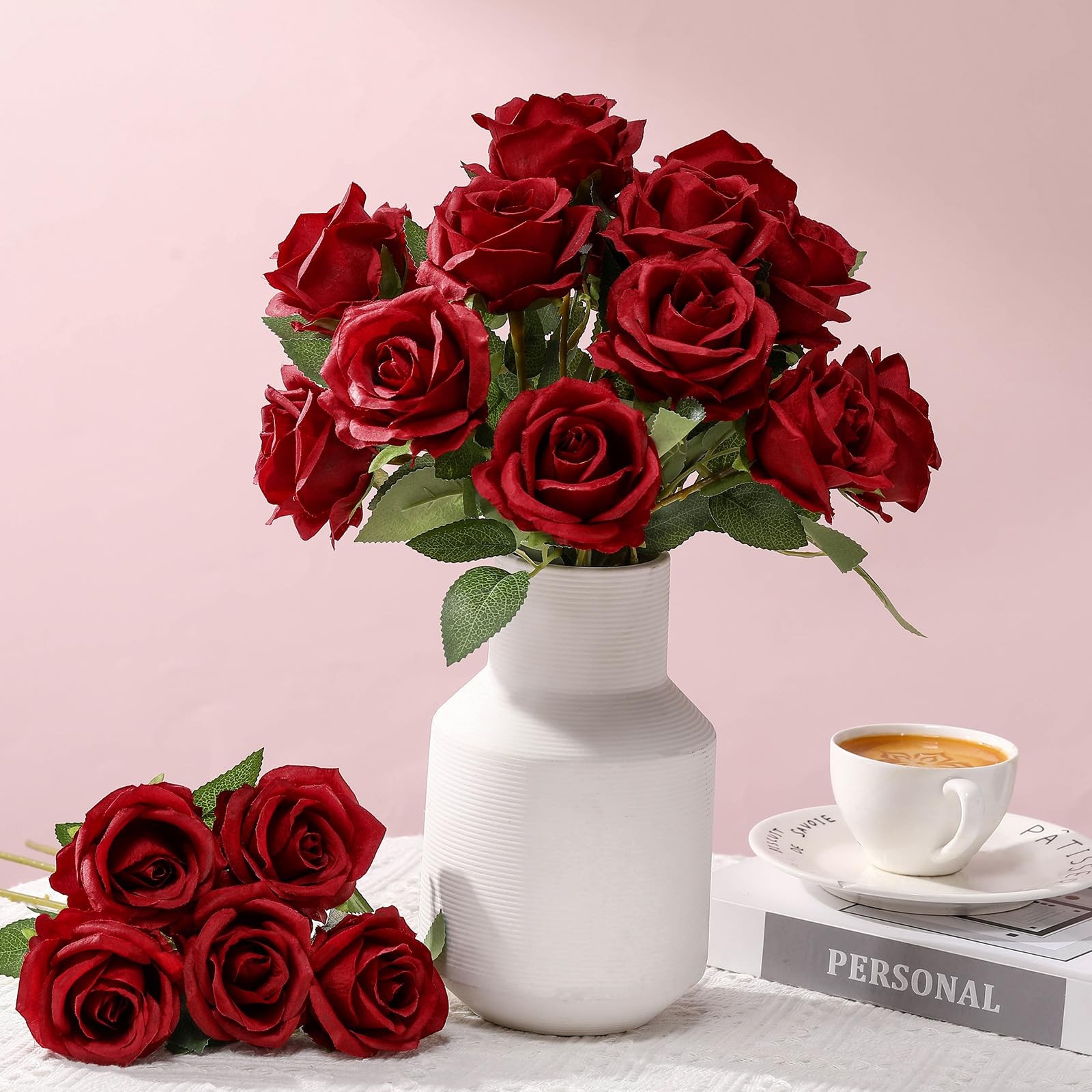 30 Pcs Rose Artificial Flowers in Bulk Lifelike Long Stem Silk Roses Bouquets…