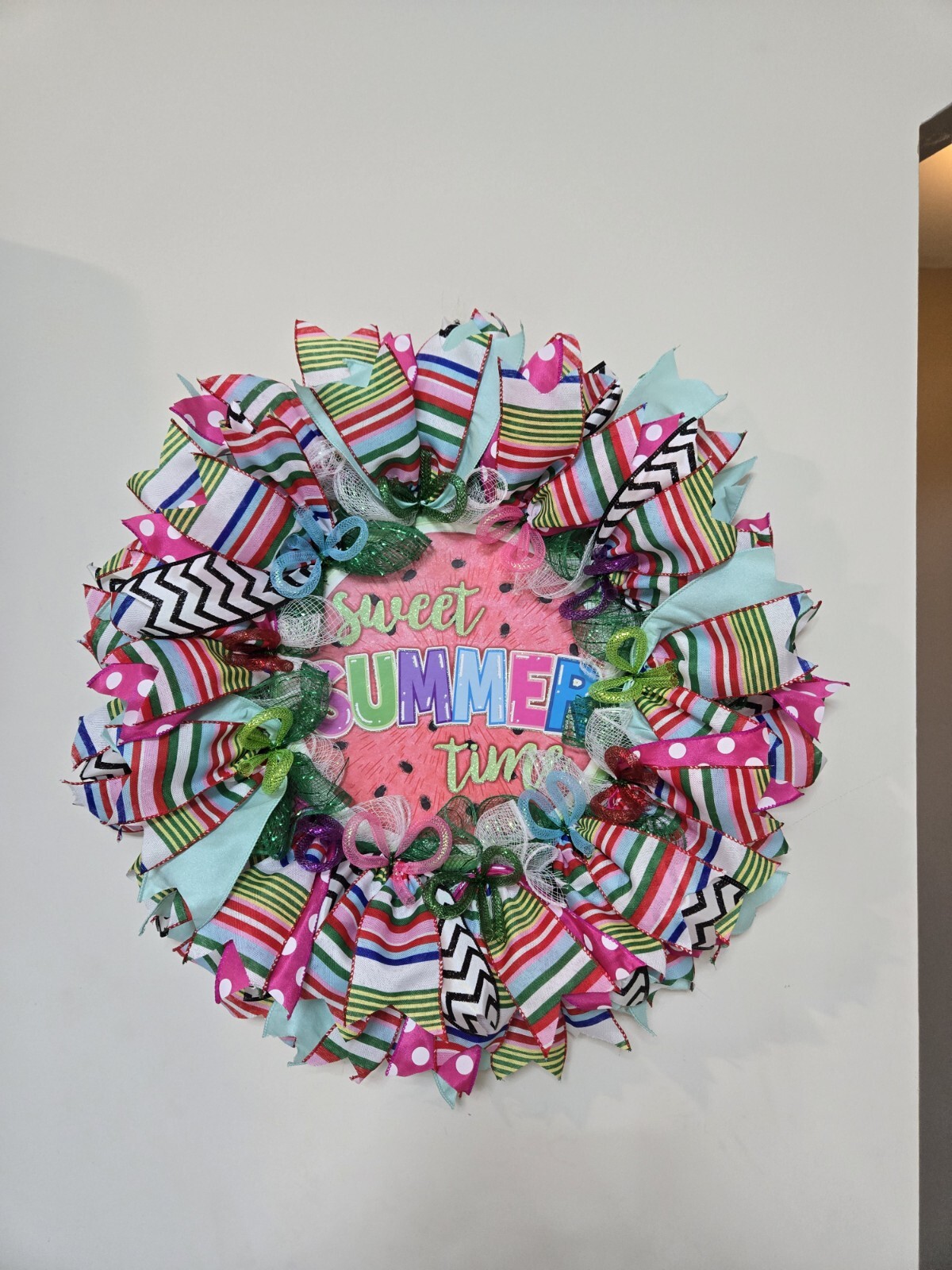 SWEET SUMMER TIME WREATH Spring SUMMER Fall Front Door Wall Decor BIG watermelon