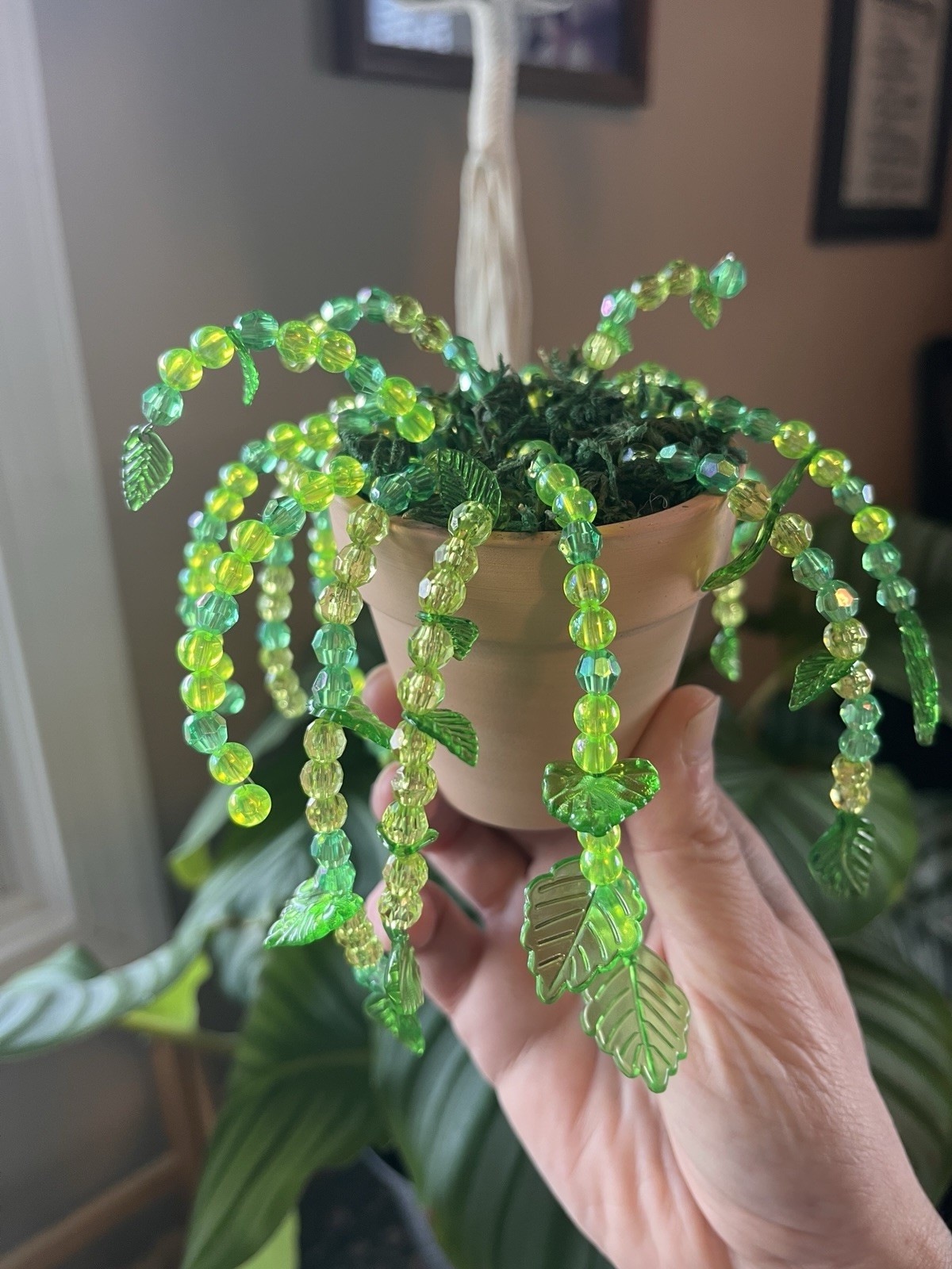Handmade Beaded Plant in Terracotta Pot | Faux Hanging Plant Decor