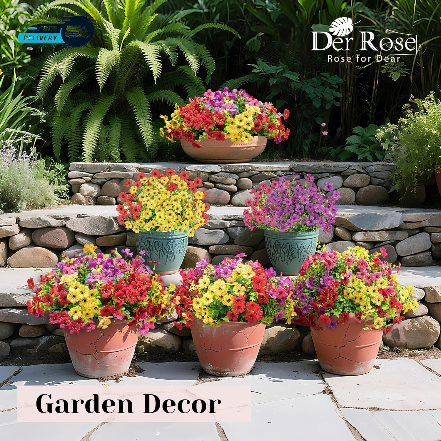 12 Bundles Artificial Flowers for Outdoors Fake Flowers Plants Spring Summer.