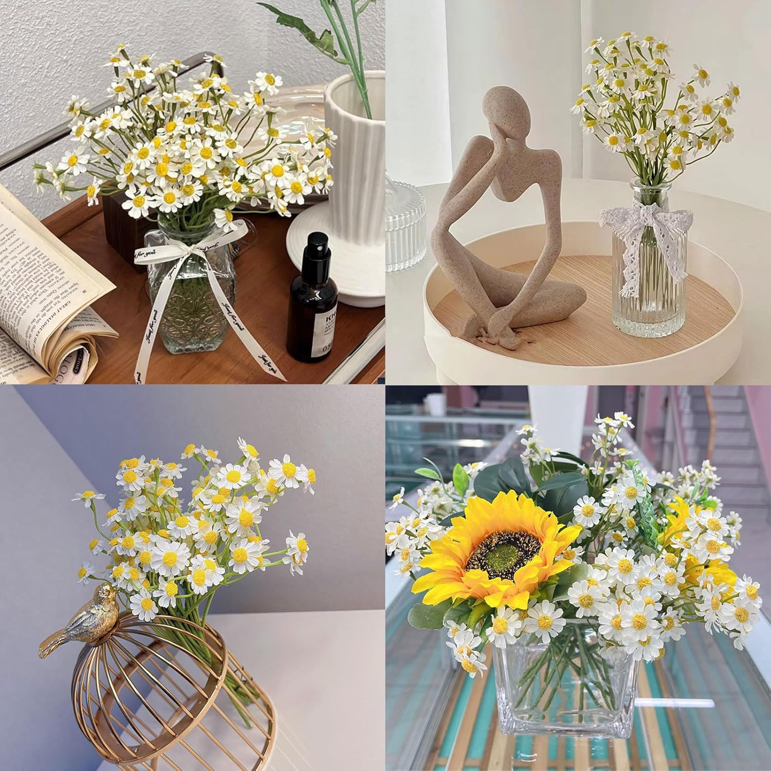 Small White Daisy Flowers Artificial,2 Bouquet/12Pcs 10 Inch Fake Daisies,Spring