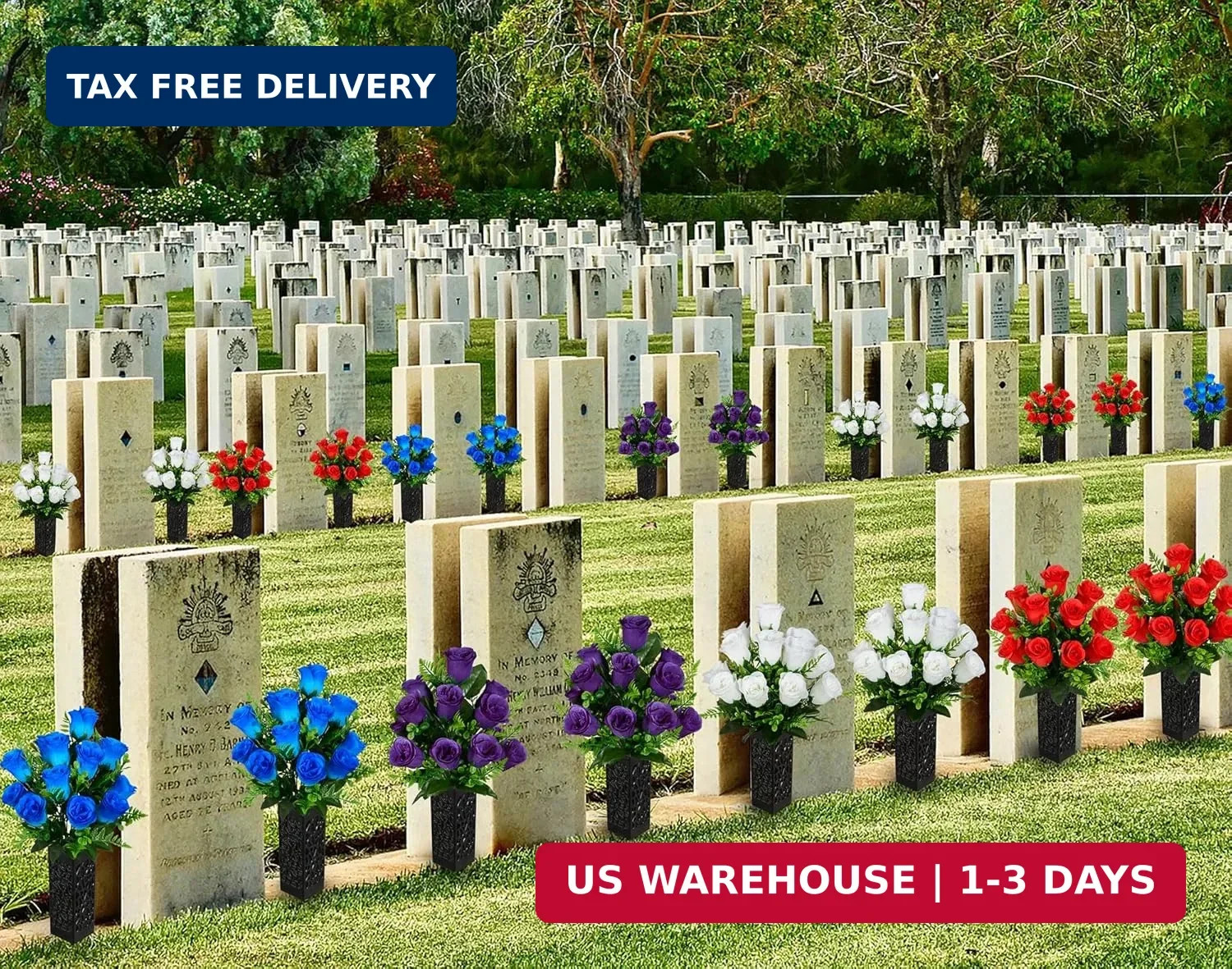 2 Sets Artificial Cemetery Flowers, Grave Decorations Roses, Memorial Flowers…