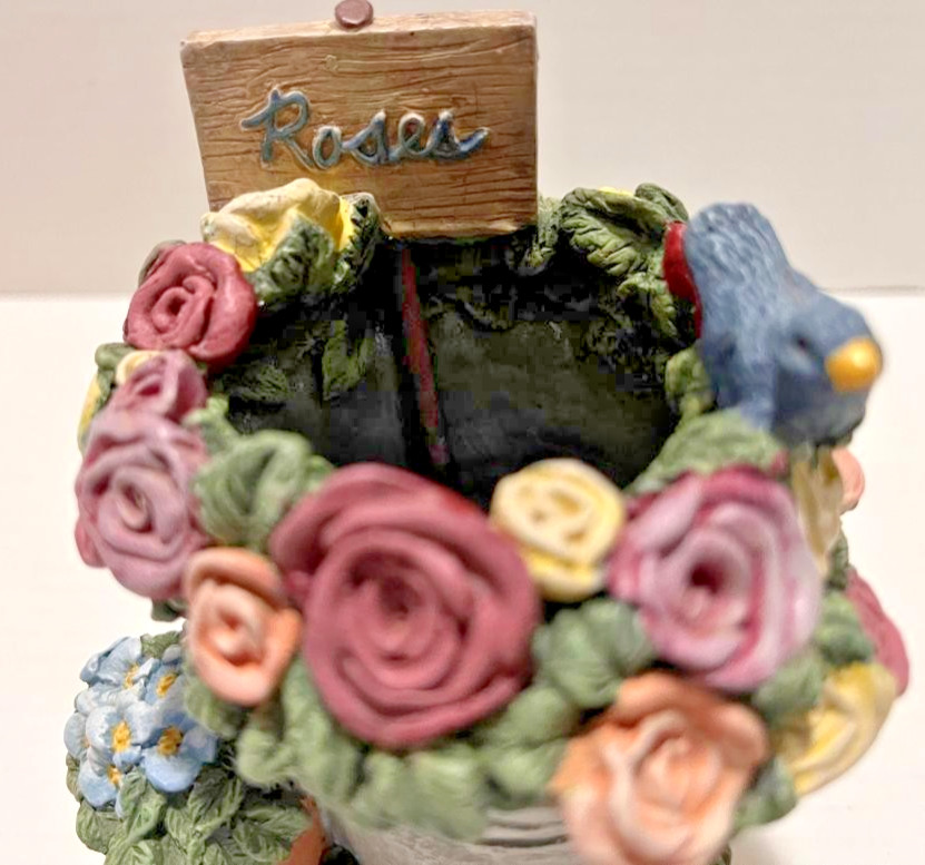 Roses Flower Pot with Bird & Floral Details Multicolor