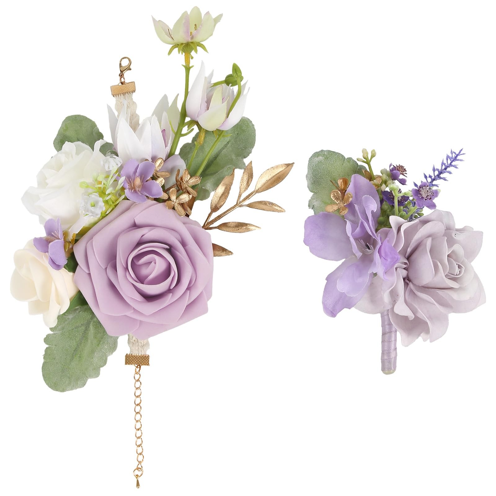 2 PCS Blue Wedding Rose Corsage Boutonniere Set Wristlet Bride Groom Prom