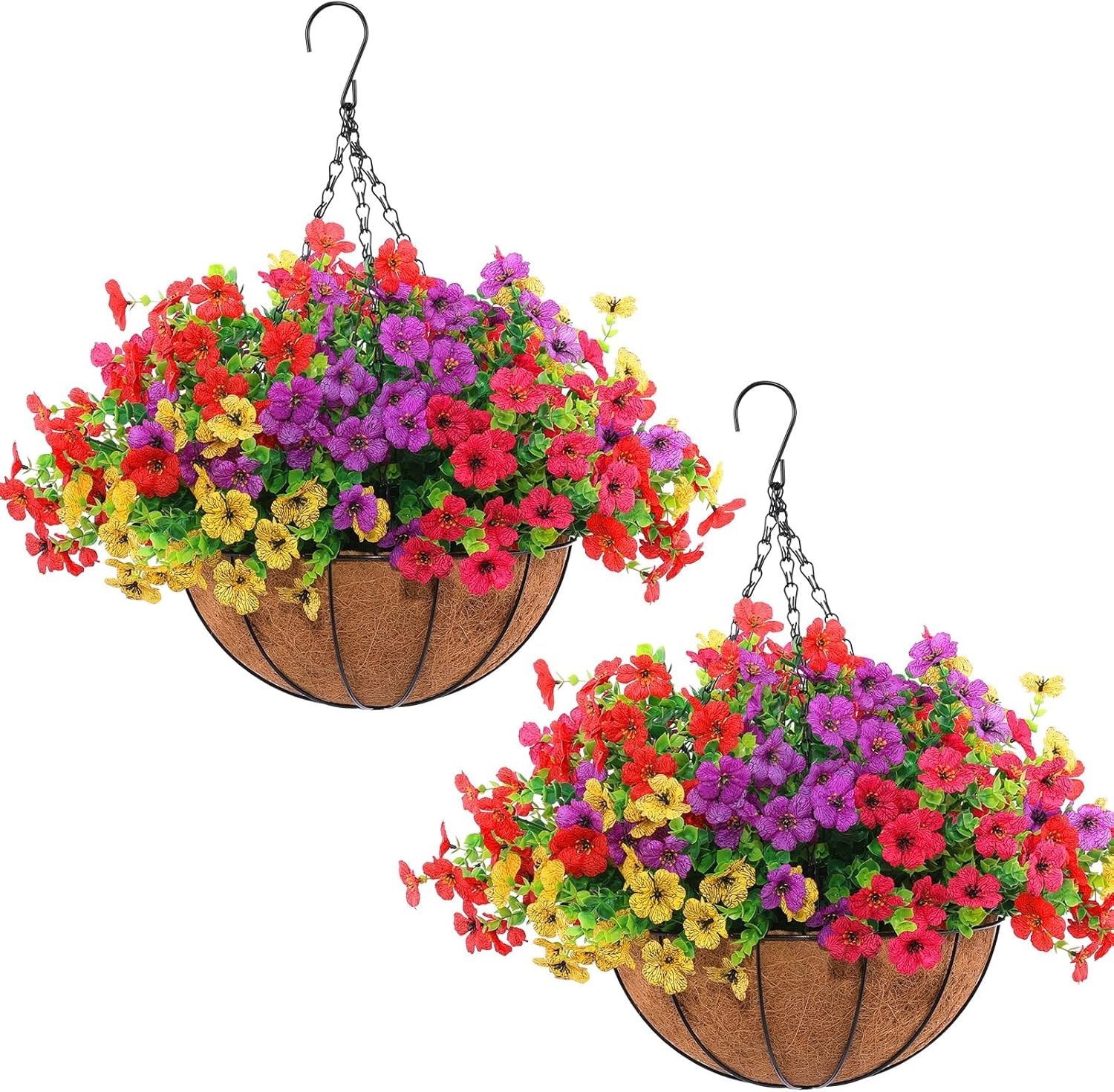 Realistic Silk Daisy Flowers in 2 Hanging Planters – 24 Pcs