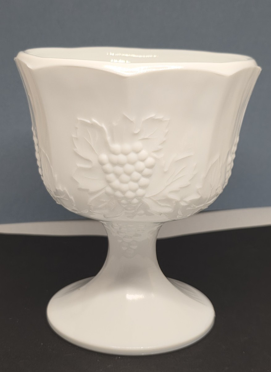 Vintage Milk Glass Lot of 3 Grape Pattern Vases & Compote Set White
