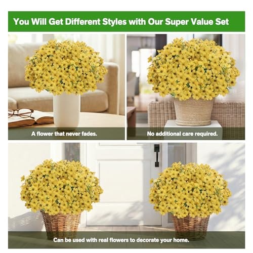 Artificial Flowers Fake Plants for Outdoors Artificial Flowers(13 Pcs) Yellow