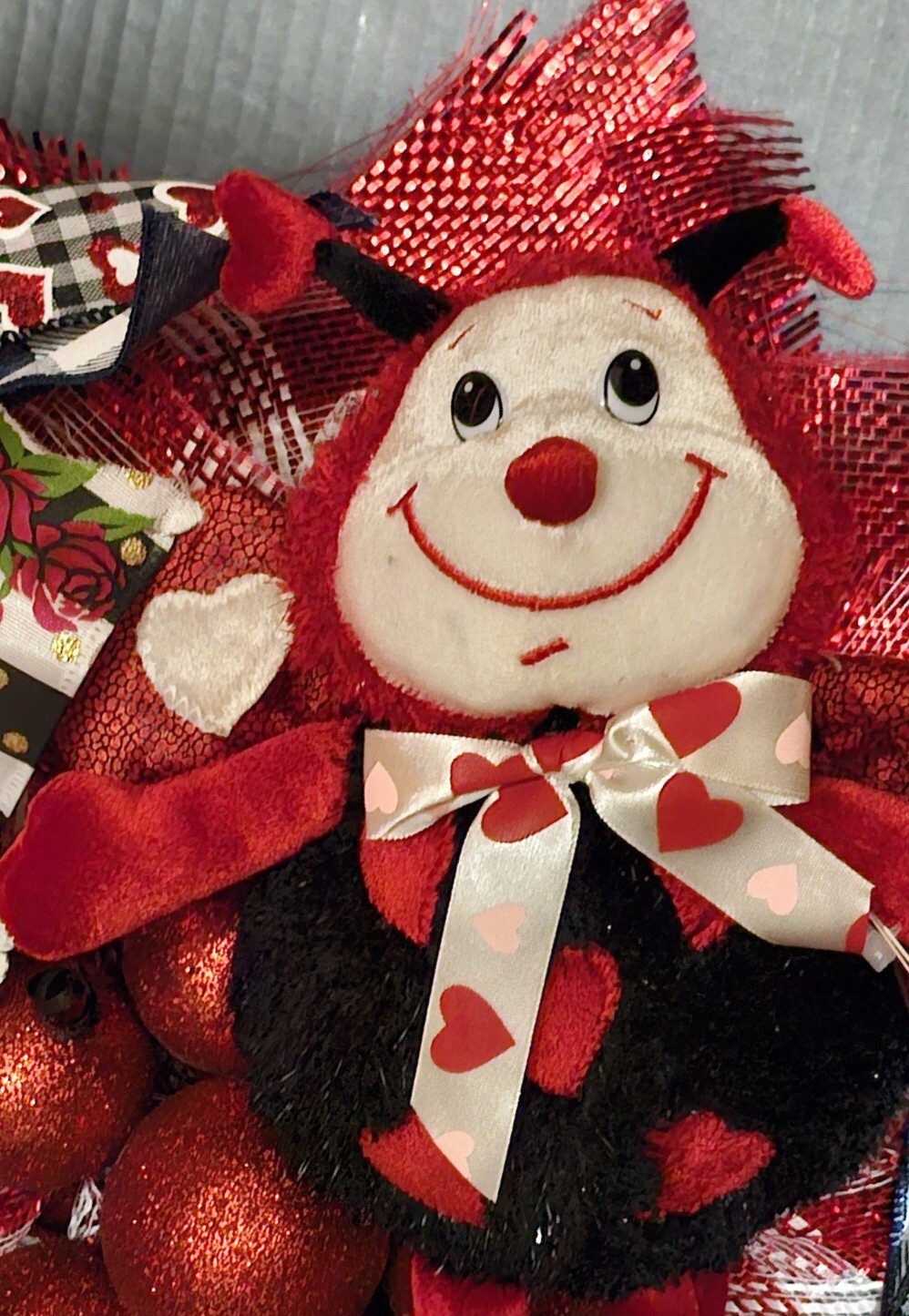 FREE Valentine Day Love Lady Bug Floral Roses Heart Ribbons 20″ Deco Mesh Wreath