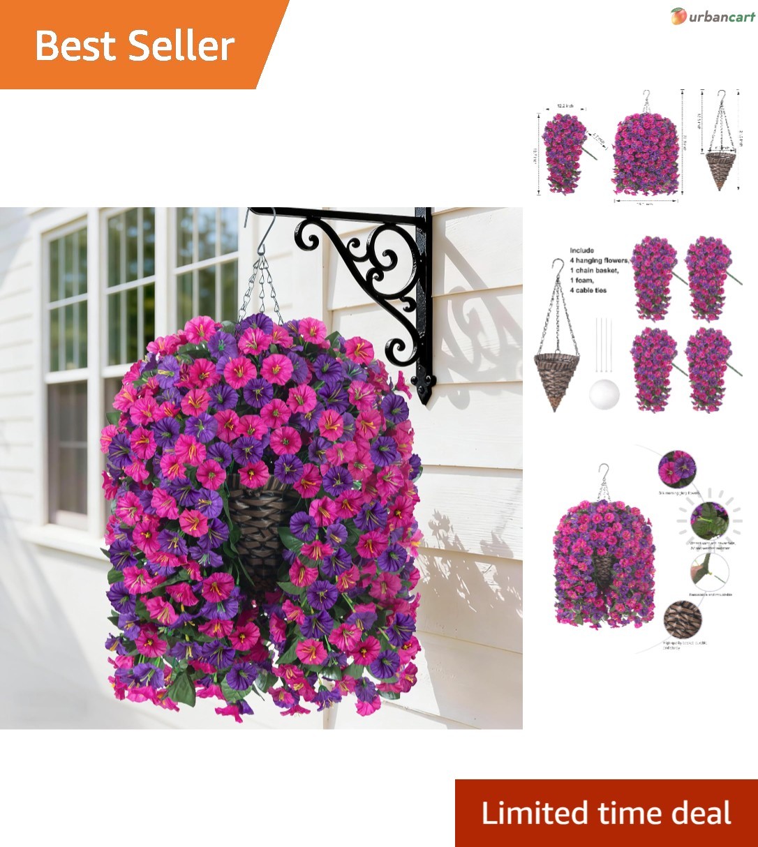 Vibrant Faux Morning Glory Hanging Basket for -Round Outdoor & Indoor Decor