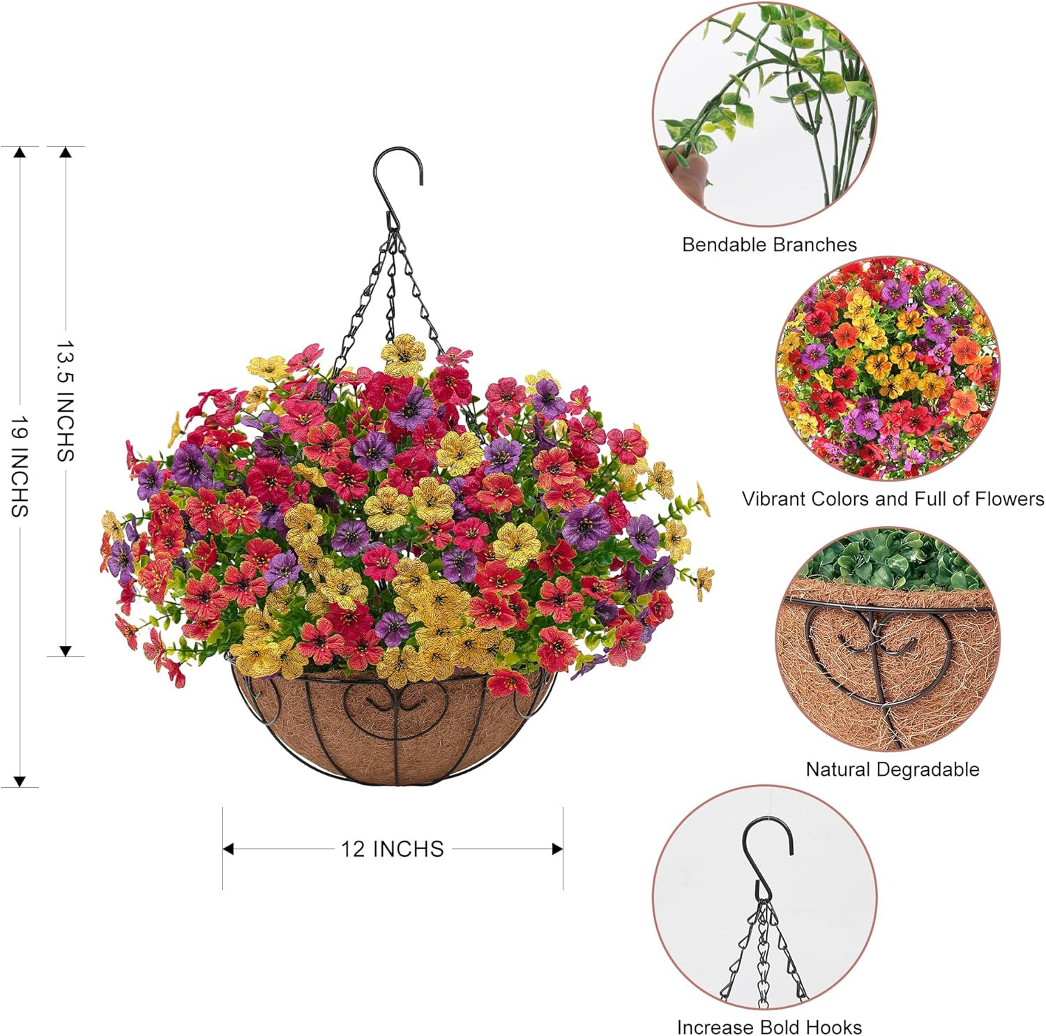 Artificial Faux Hanging Flowers Plants Basket for Outdoors outside Spring Summe