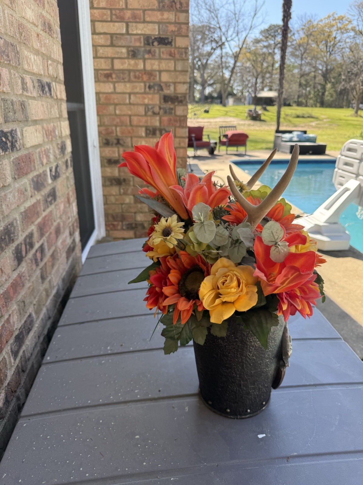 Artificial Plant Floral Arrangement Distressed Ceramic Planter Home Decor Fall