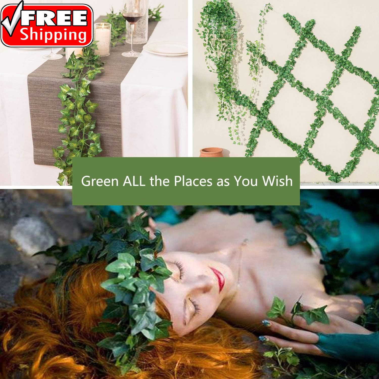 12 Pack Fake Vines for Room Decor Artificial Ivy Garland with Clip Green Flowers