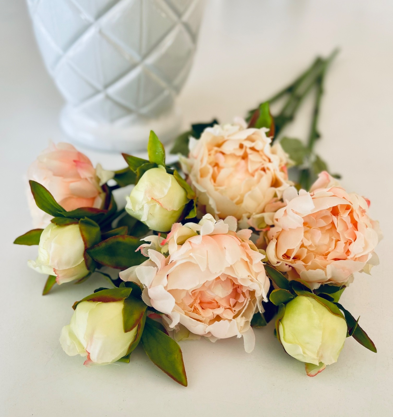22.5″ LONG FAUX PEONY STEM FLOWER IN COLOR SERIES CREAMS / BLUSH / PINKS / PEACH