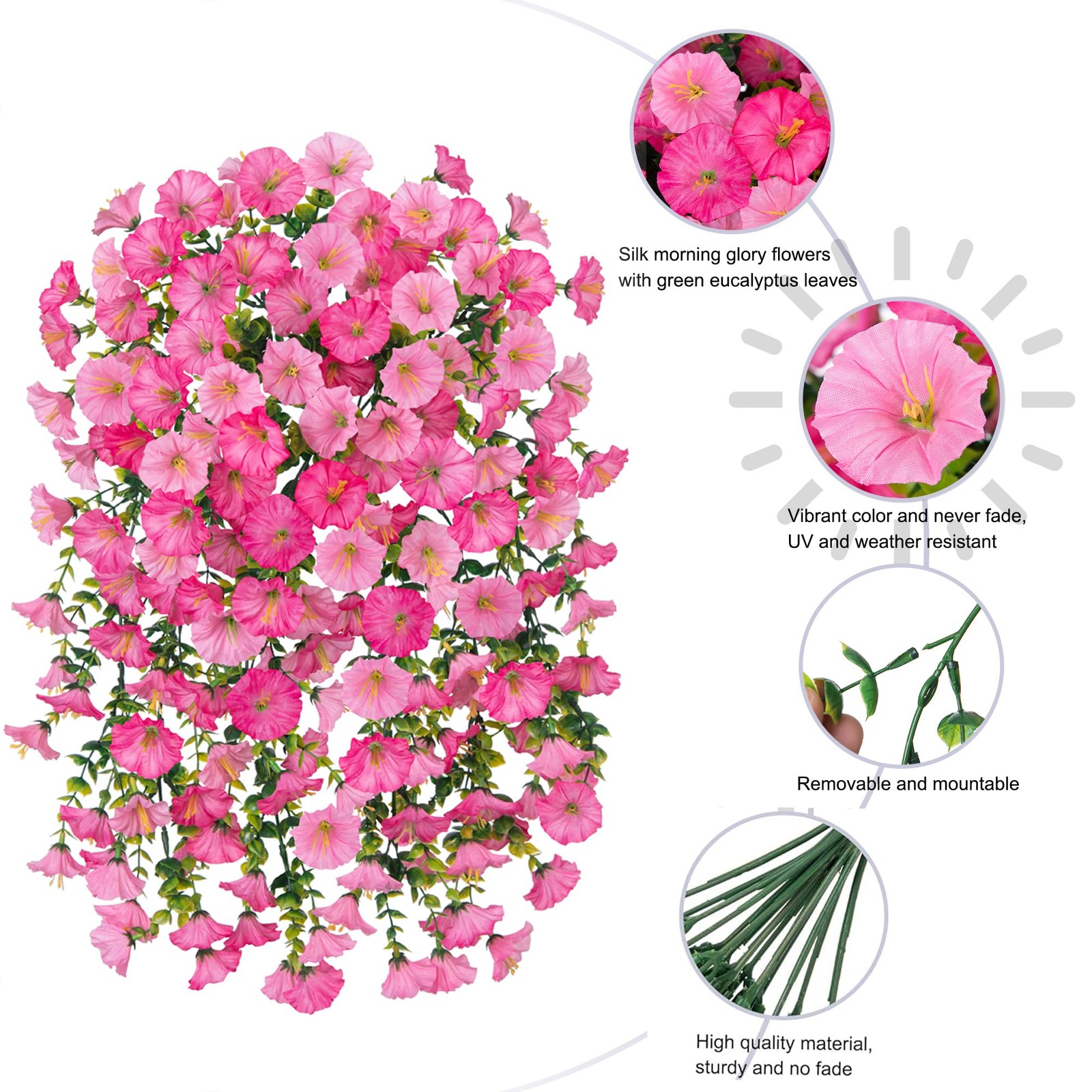 Ivydale 2 PCS Artificial Hanging Flowers Fake Plants Outdoor Silk Morning Glory