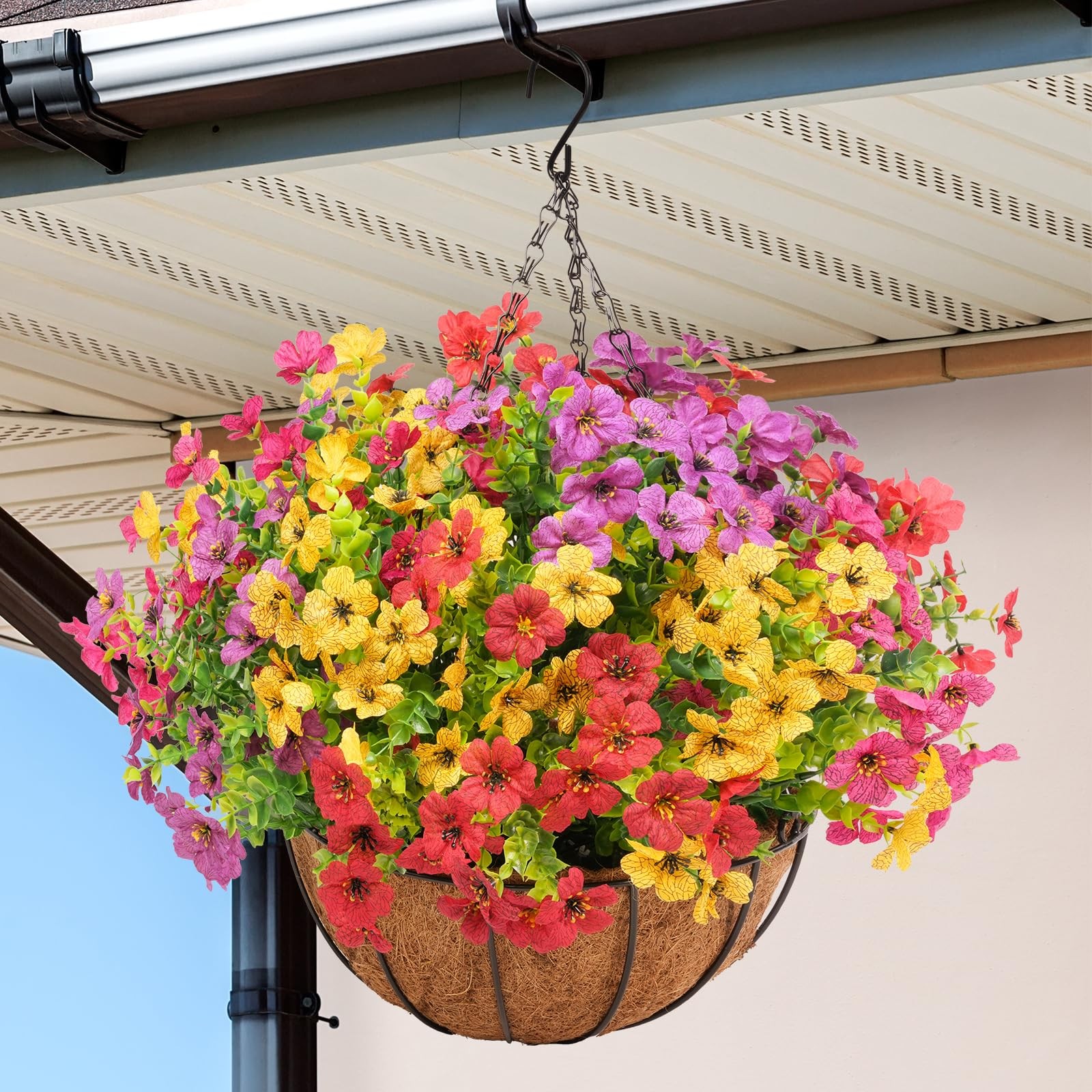 2 Set Artificial Flowers Faux Hanging Plants Basket for Spring Summer Outdoor…