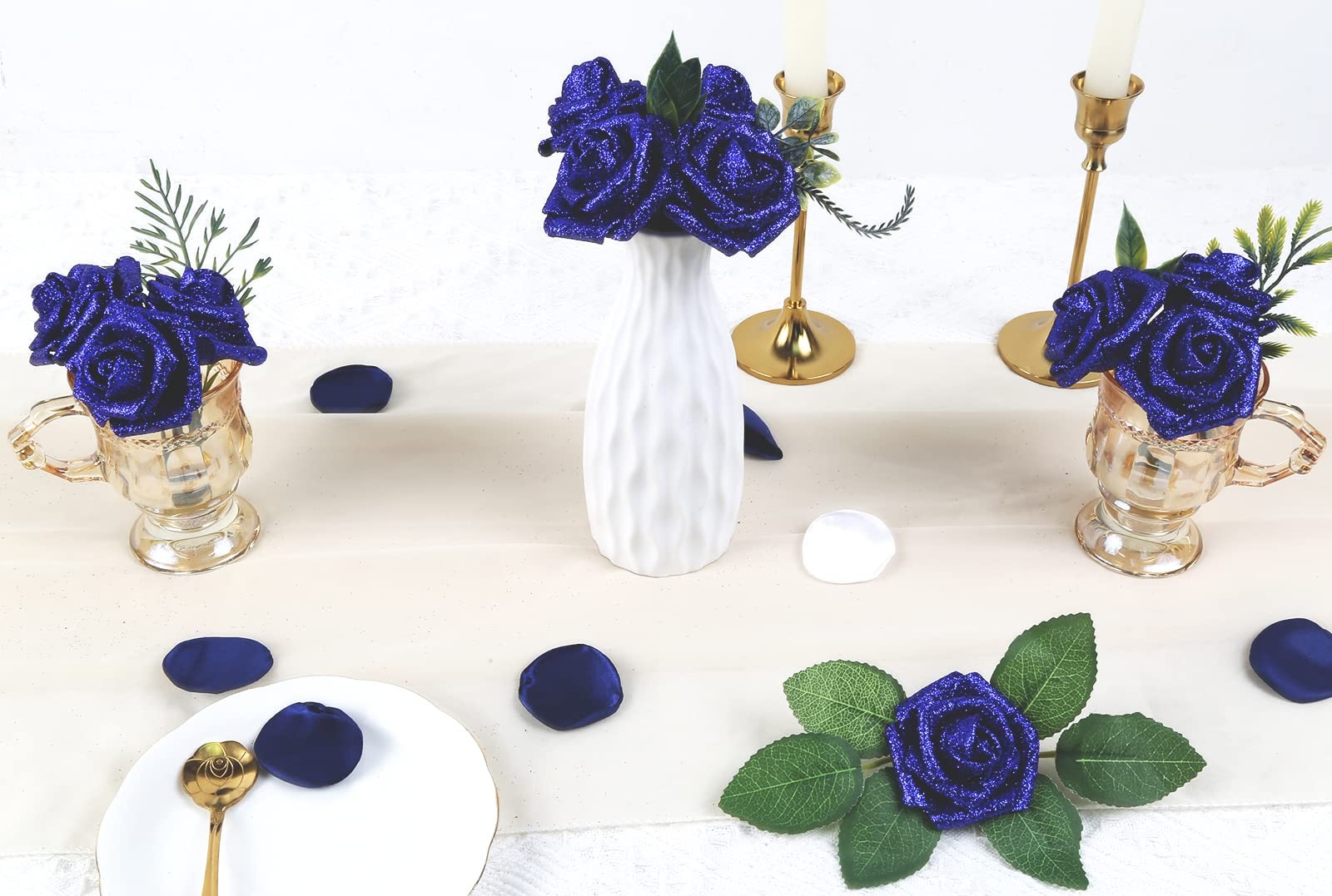 Foam Roses,50pcs Royal Blue Glitter Roses Glitter Flowers Foam Flowers with S…