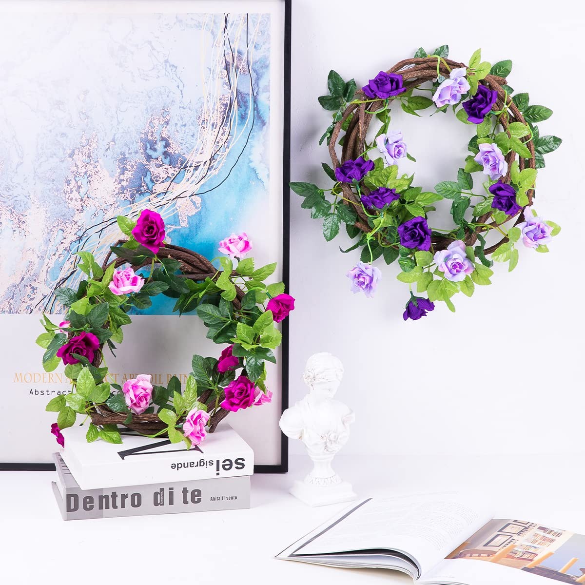 3Pack Artificial Rose Flower Garland, 23.7FT Fake Vines Silk Flowers Hanging …