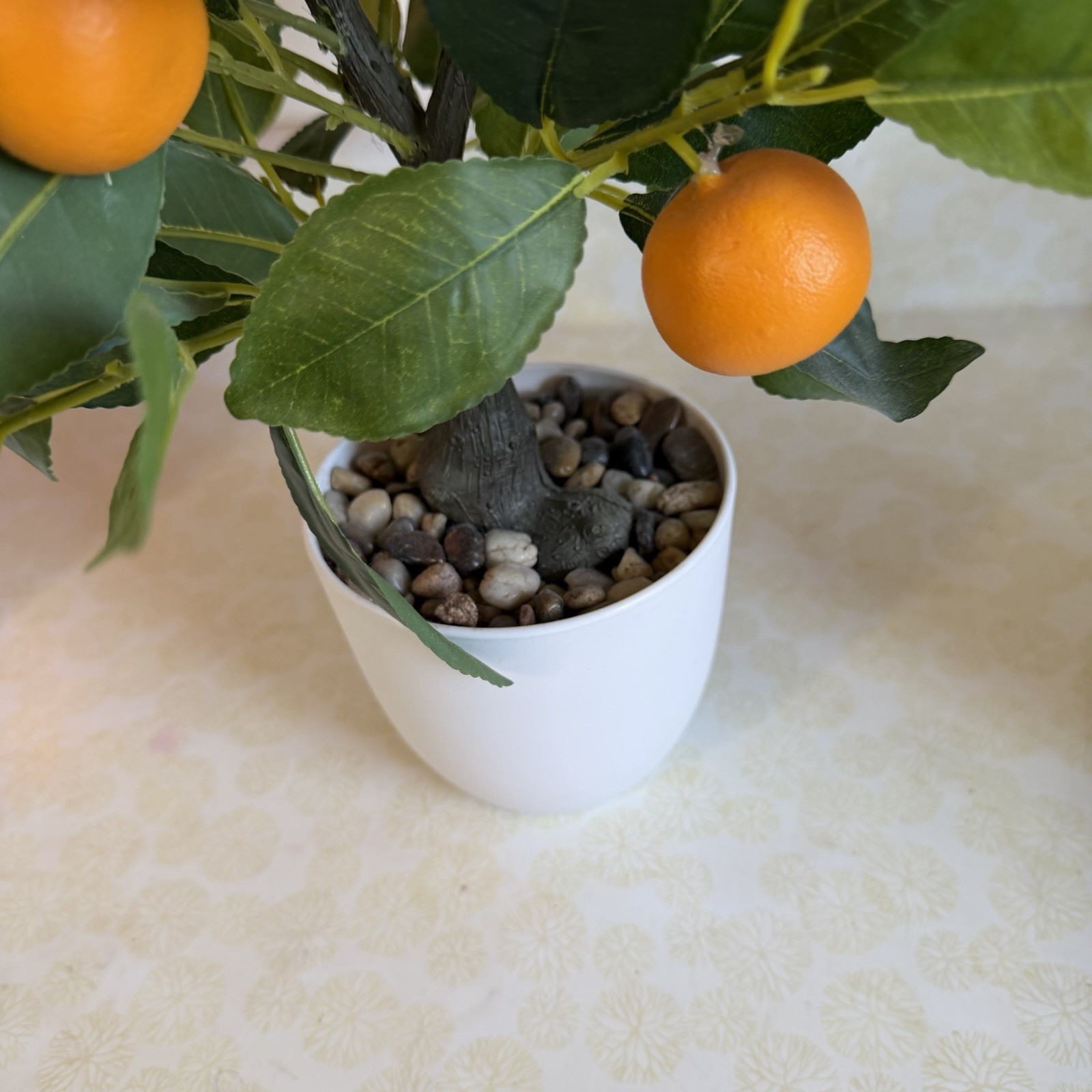 Artificial Orange Tree Topiary in White Pot with Pebbles, Plastic Green/Orange