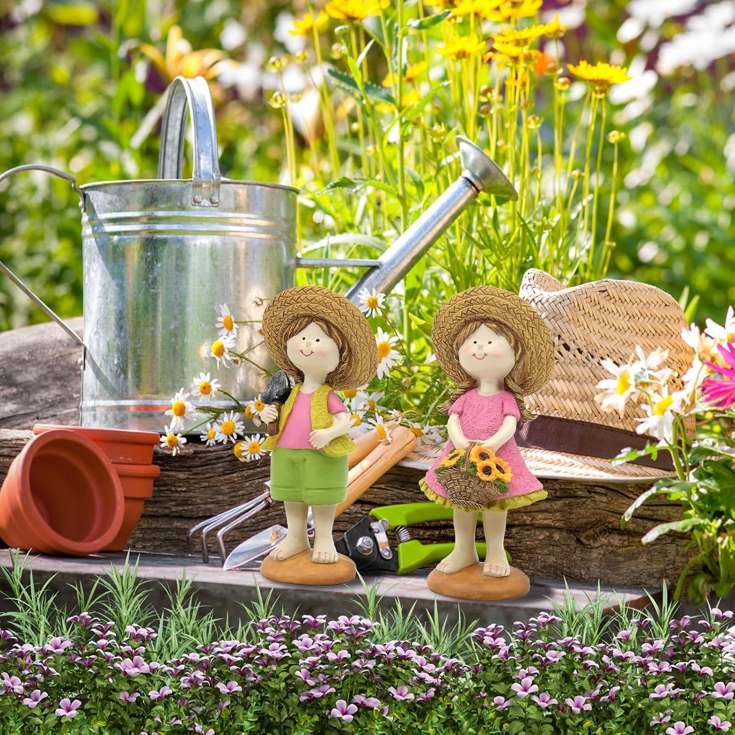 Charming Sunflower Figurines Set of 2 – Resin Garden Statues for Indoor & Out…