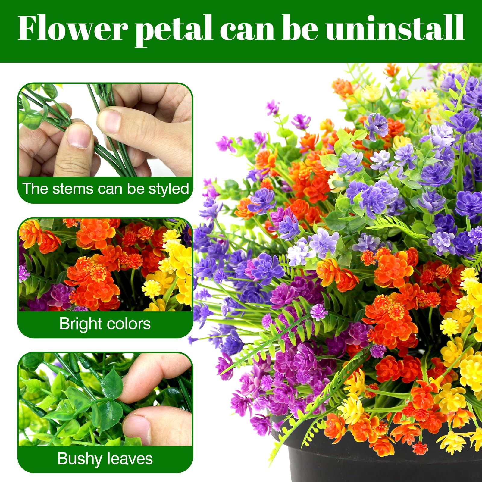 20 Bundles Artificial Flowers for Outdoors UV Resistant Fake Flowers Realistic F