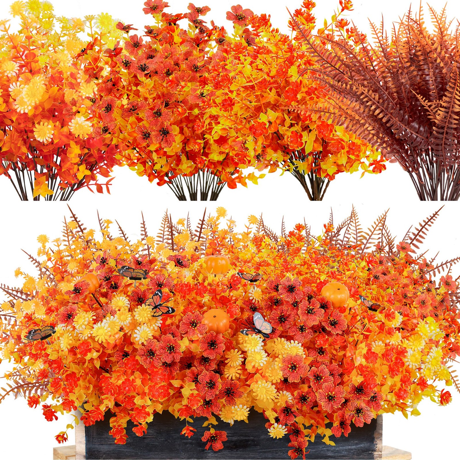 30PCS Fall Artificial Fake Flowers Plants Outdoor – Faux Thanksgiving Decorat…