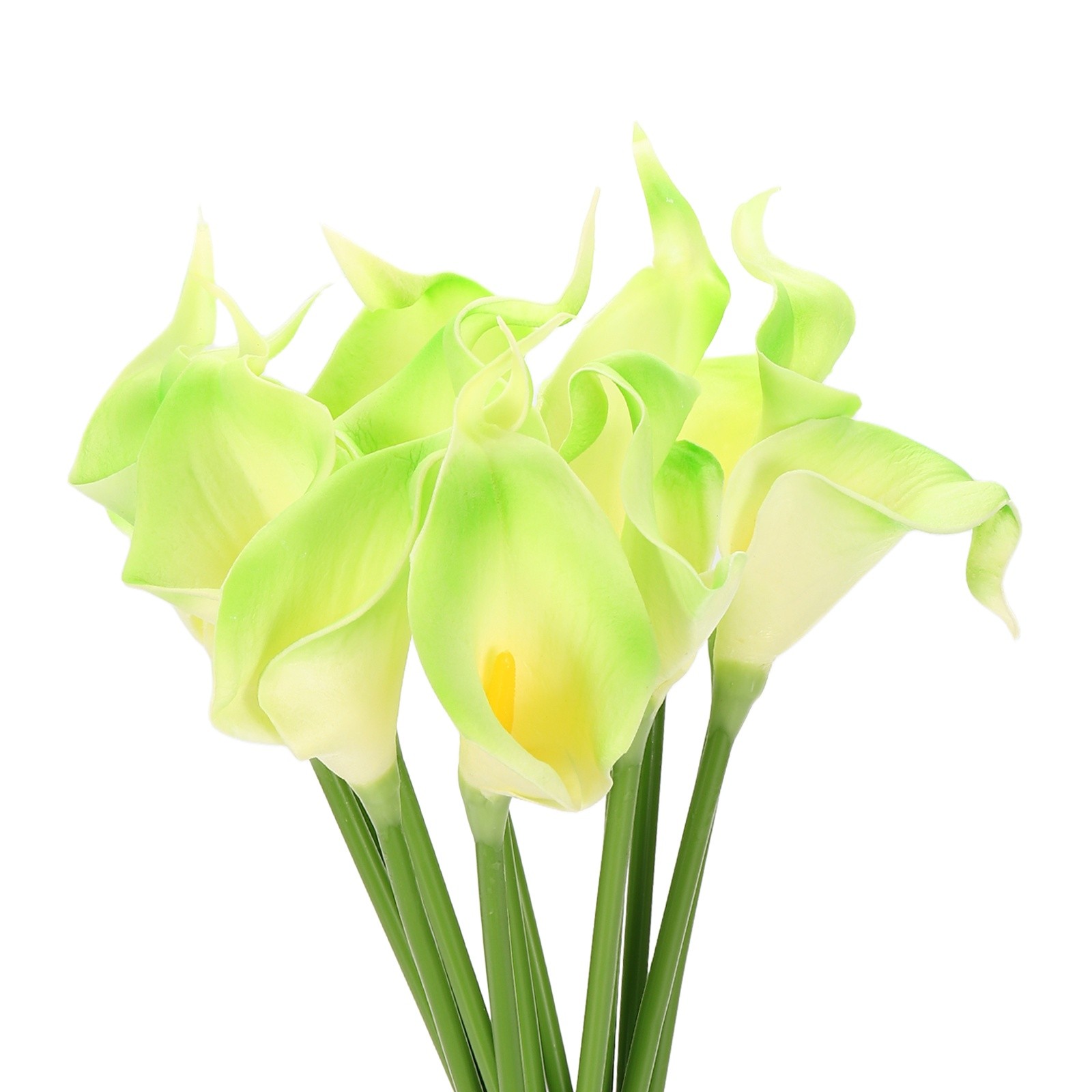 12Pcs 13 Inch Artificial Calla Lily Fake Flowers Real Touch Light Green/Yellow]