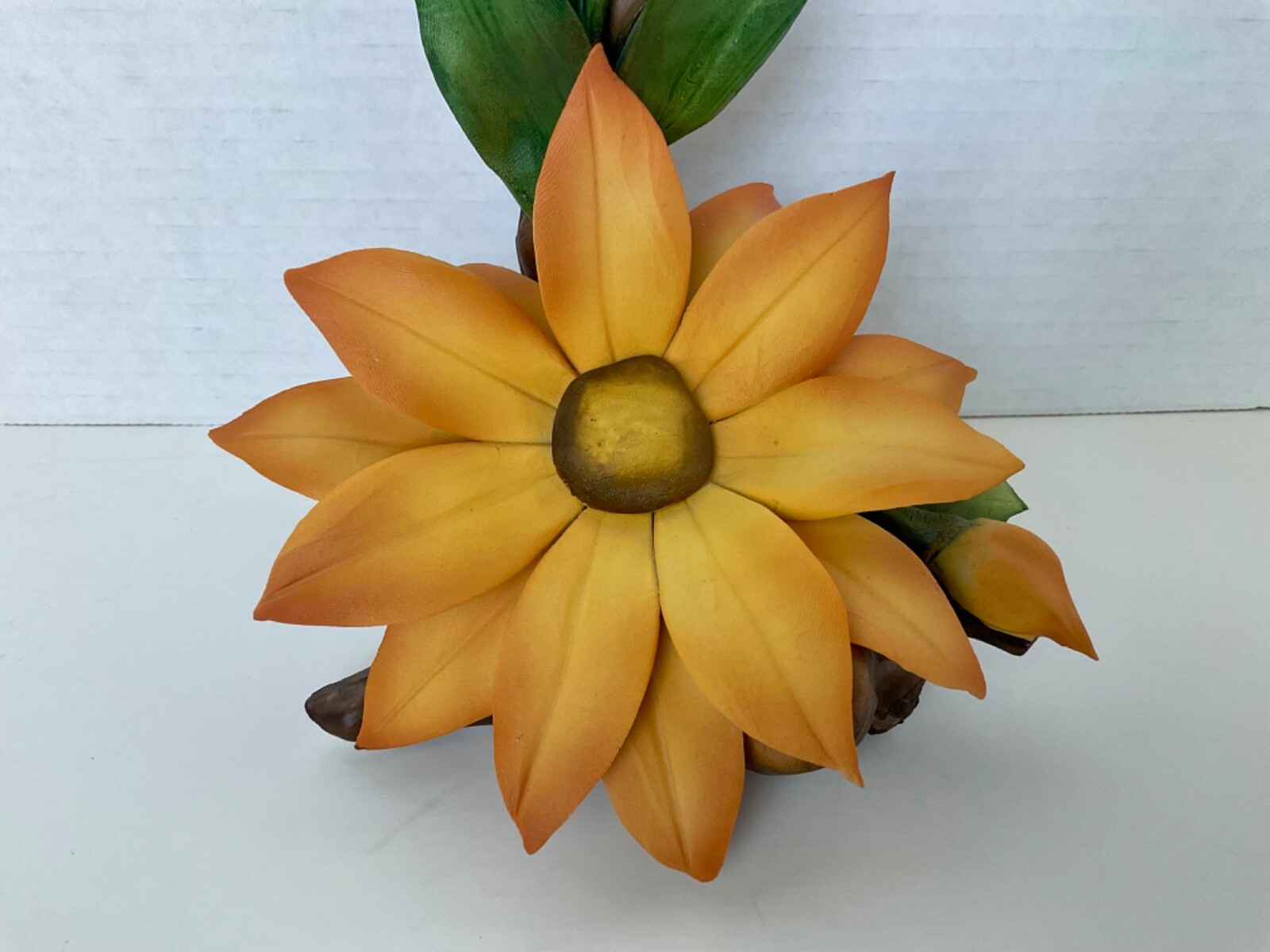 Capodimonte Orange Black Eyed Susan Floral Sculpture Made In Italy 6 3/4” VTG