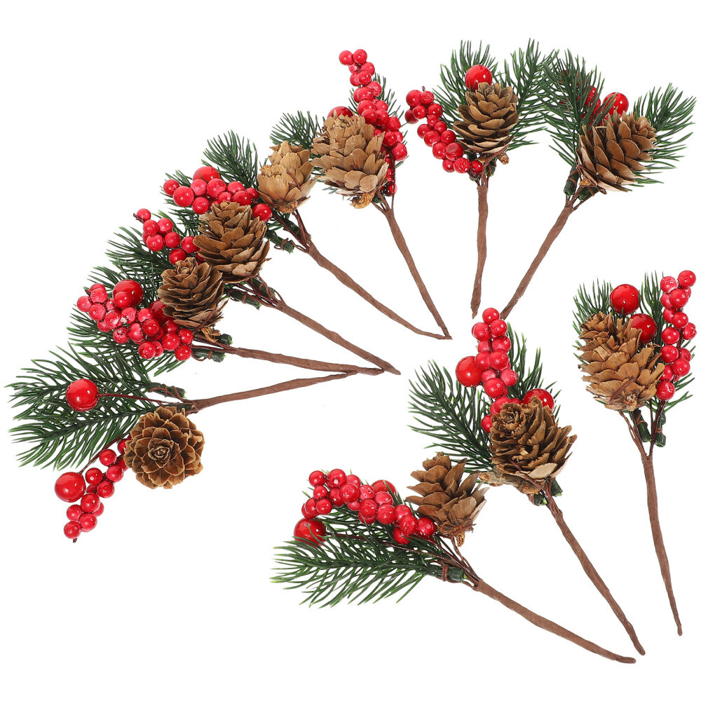 10 Pcs Christmas Cuttings Red Floral Picks Artificial Green Pine Needles