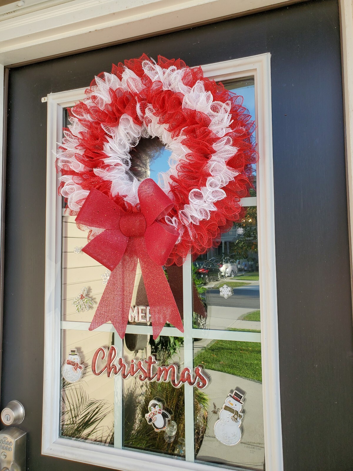 CHRISTMAS red white Deco Mesh Wreath Wall Decor Decoration Double Front Door NEW