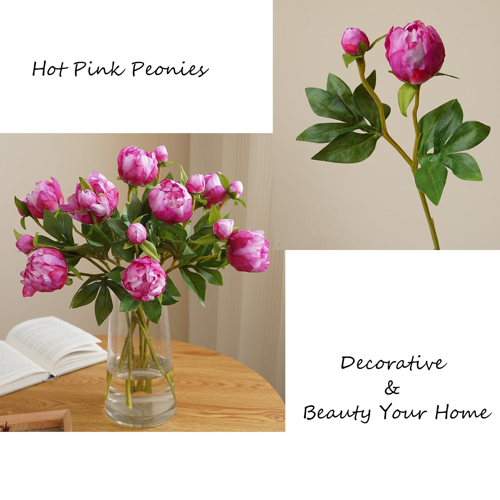 Hot Pink Flowers Artificial Peonies 8pcs Fake Peonies Hot Pink Artificial Flo…