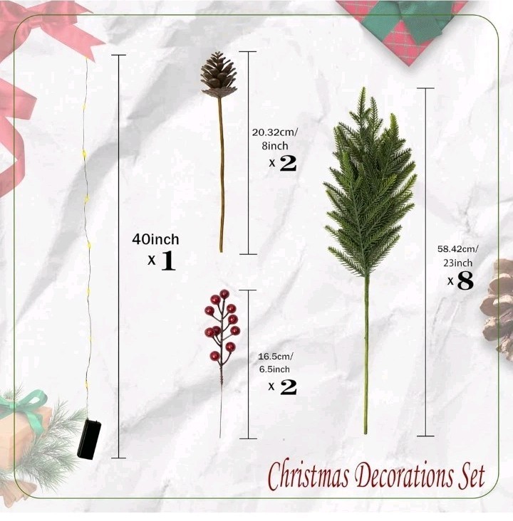 12-Piece Set 24″ Artificial Norfolk Pine Branches – Christmas Decorations – Faux
