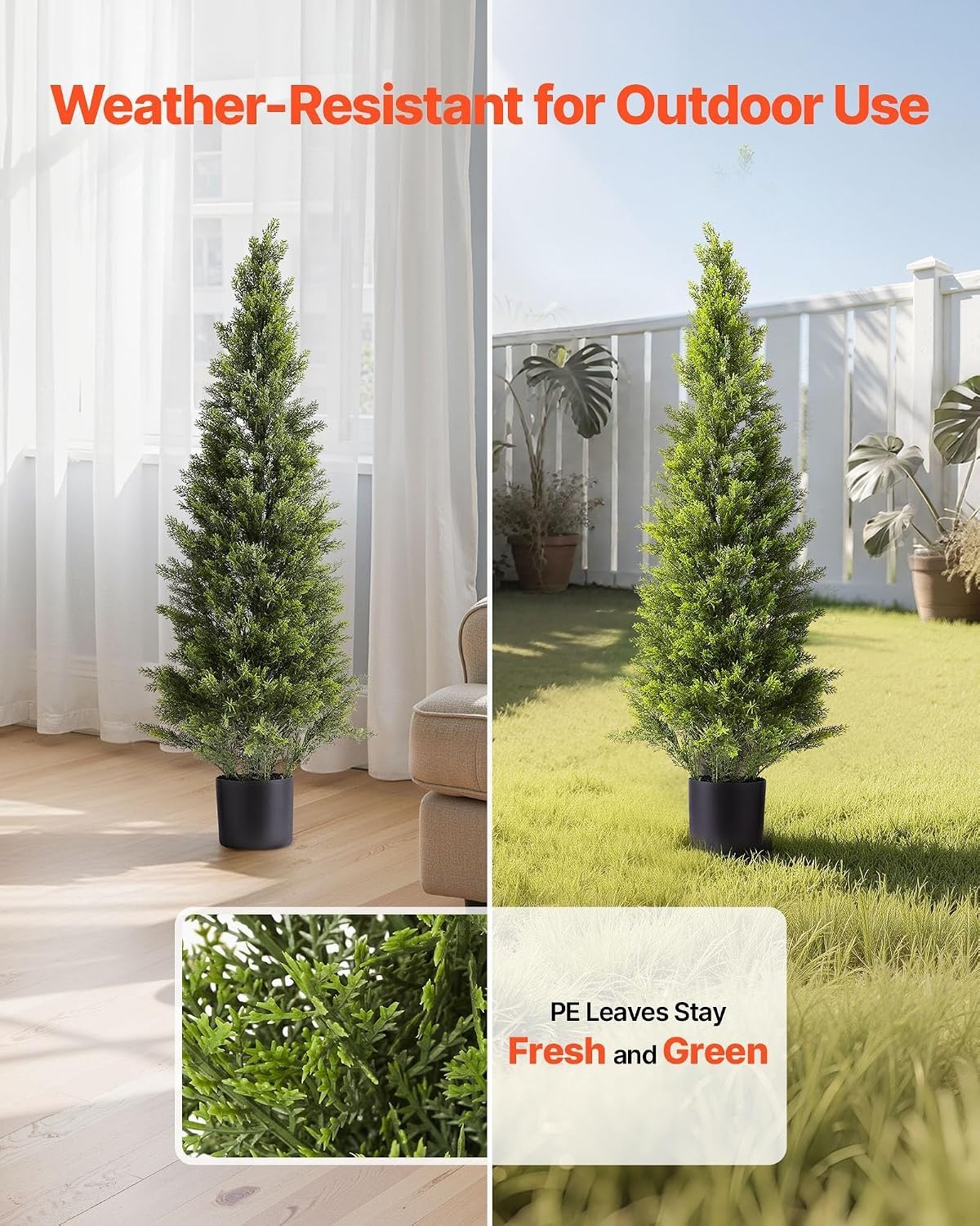 Artificial Cedar Topiary Trees, 48 inch 2 Set Faux Pine Shrubs Plants, Fake S…
