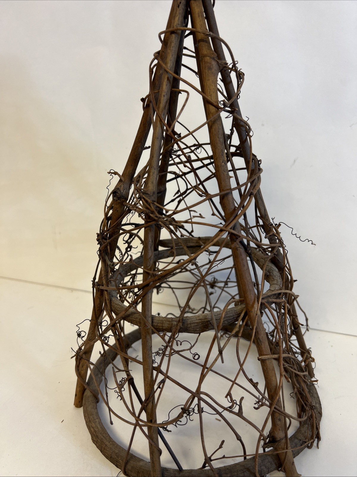 Handmade Grapevine Cone Tree Form Rustic Twig Topiary Holiday Decor 11”