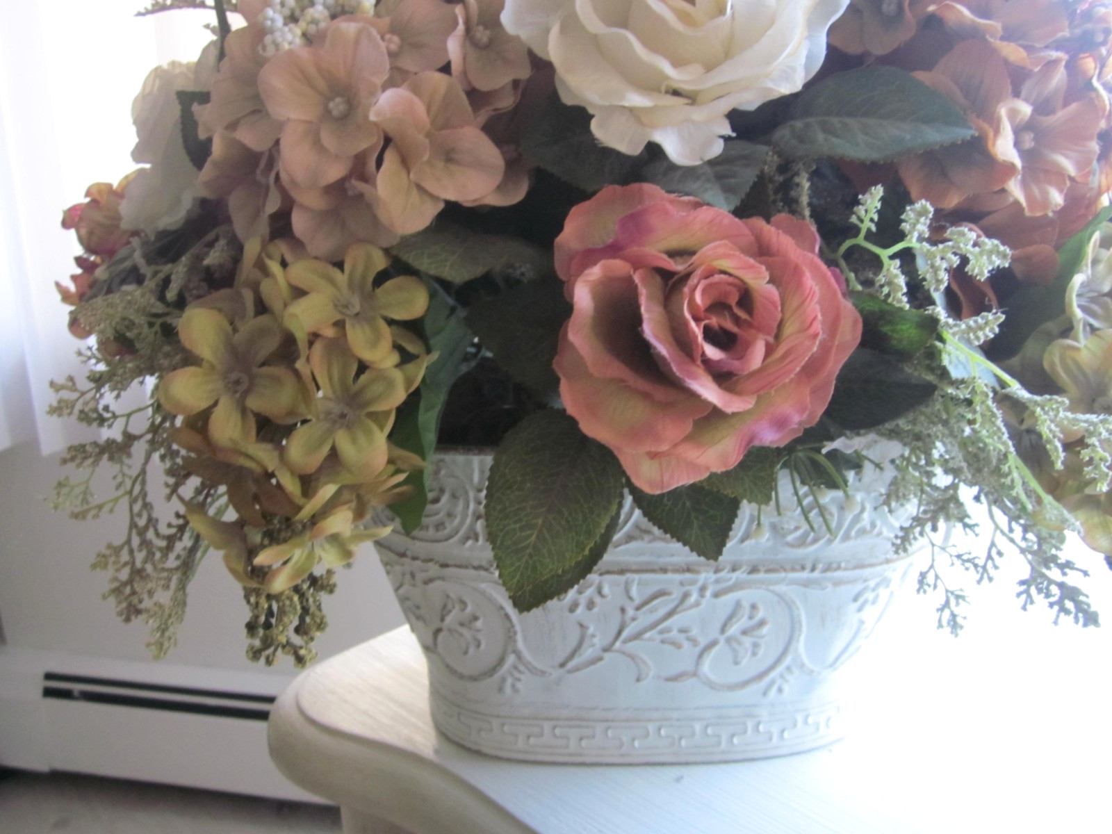 beautiful handmade mauve burgundy roses earth tone floral centerpiece accent