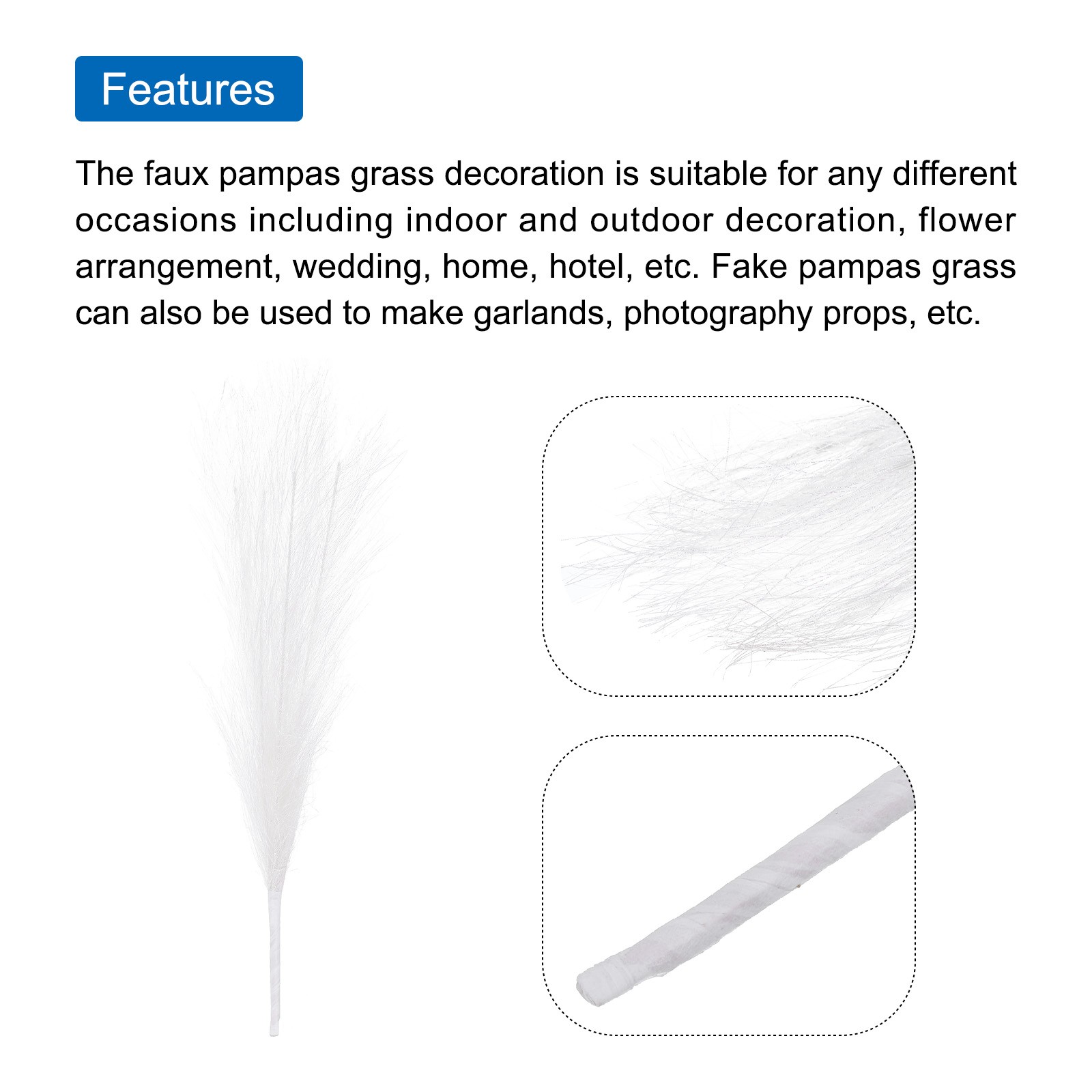 3Pcs Pampas Grass 17.7″ Fake Pampas Grass for Wedding Decoration White