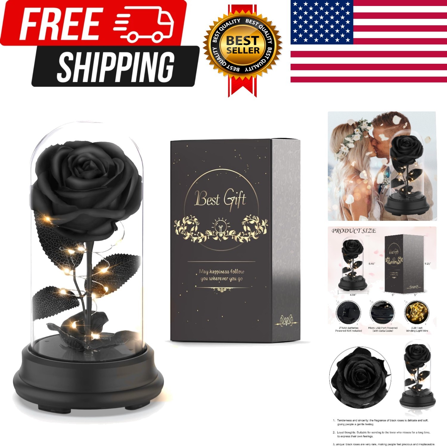 Forever Preserved Black Rose Birthday Gifts for Women,Eternal Flower Gifts fo…
