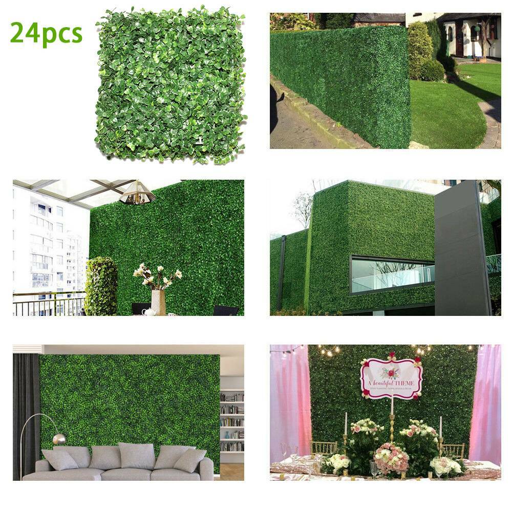 24PCS 10″x10″ Artificial Plants Mat Wall Hedge Decor Privacy Fence Panel Grass