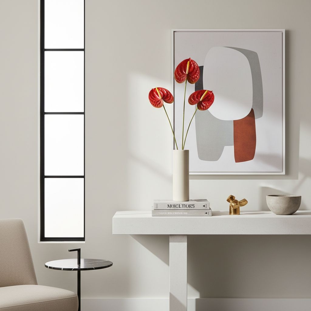 Red Artificial Anthurium Stems 23 Inch Faux Tropical Flowers Modern Home Decor