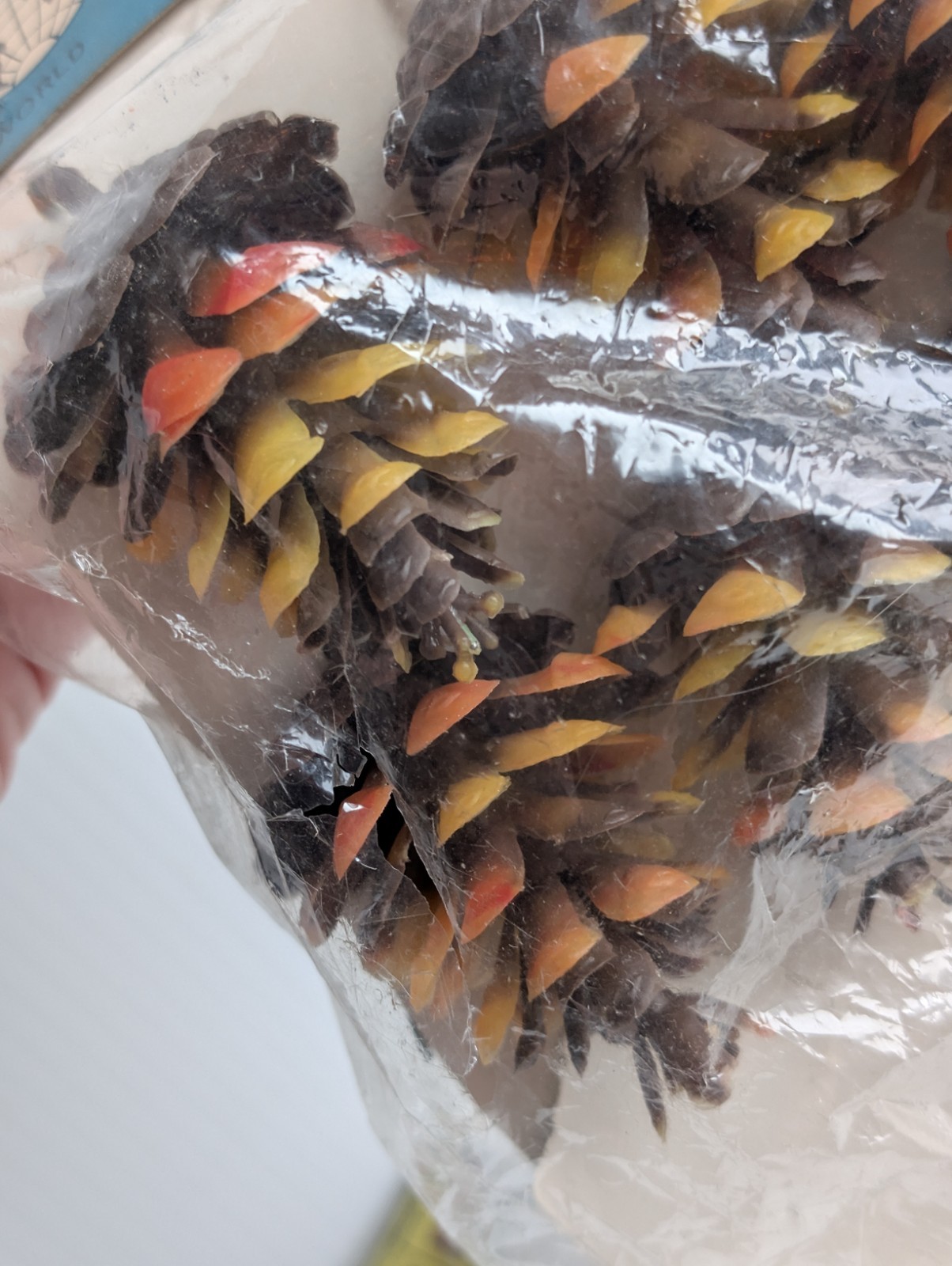 Lot Of 10 Vintage RNW Plastic Pinecones – Brown, Yellow, Orange Original Package