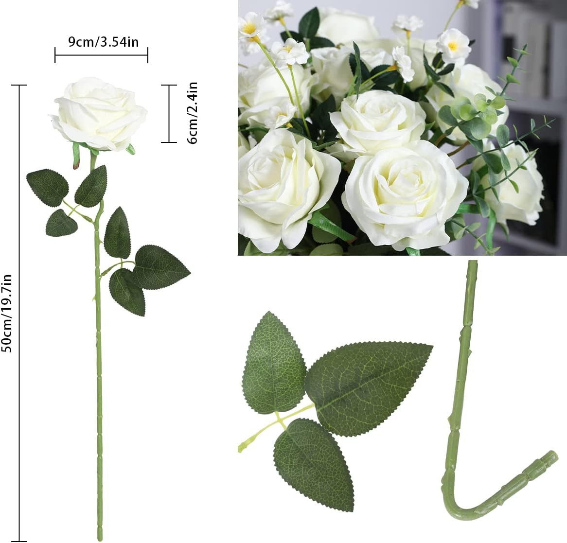 JUSTOYOU 10Pcs Artificial Roses Flowers, Realistic Blossom Roses, Real Touch Sil